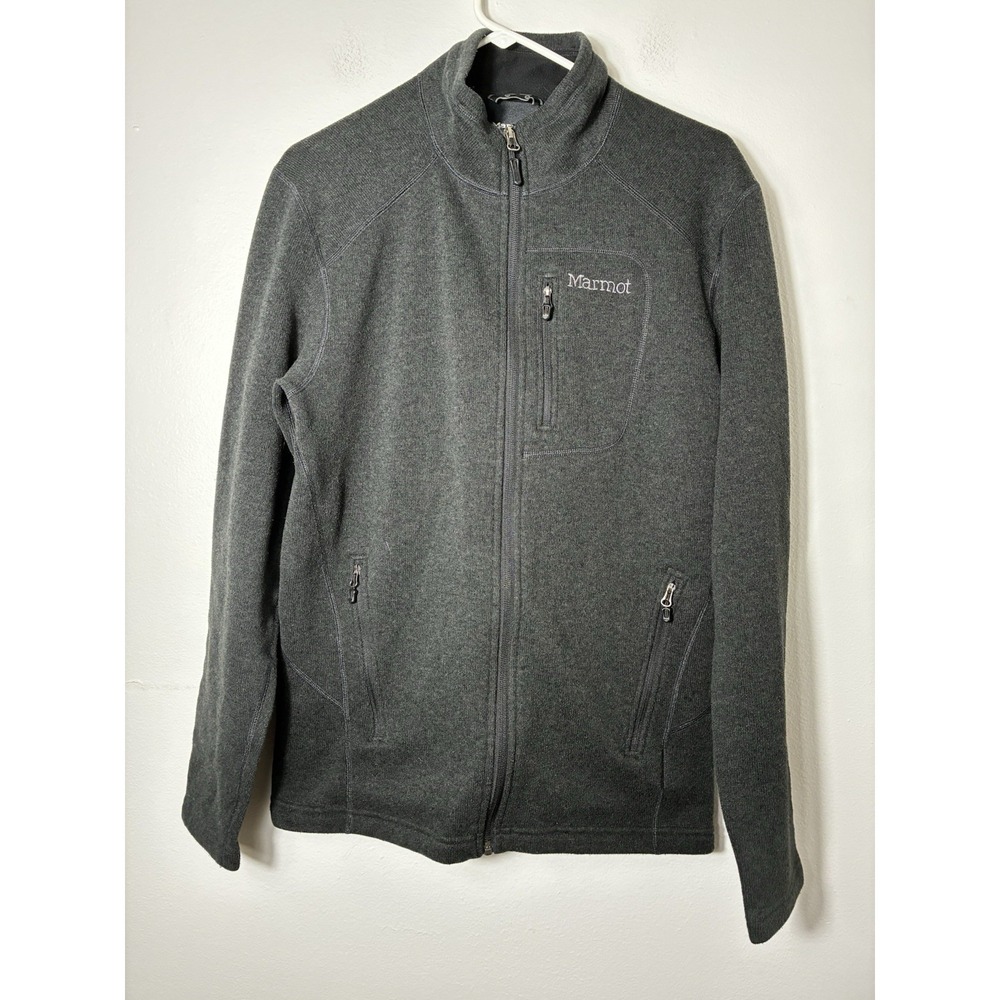 Marmot Jacket Mens Large Black Drop Line Sweater Fleece Full Zip Hiking Outdoor